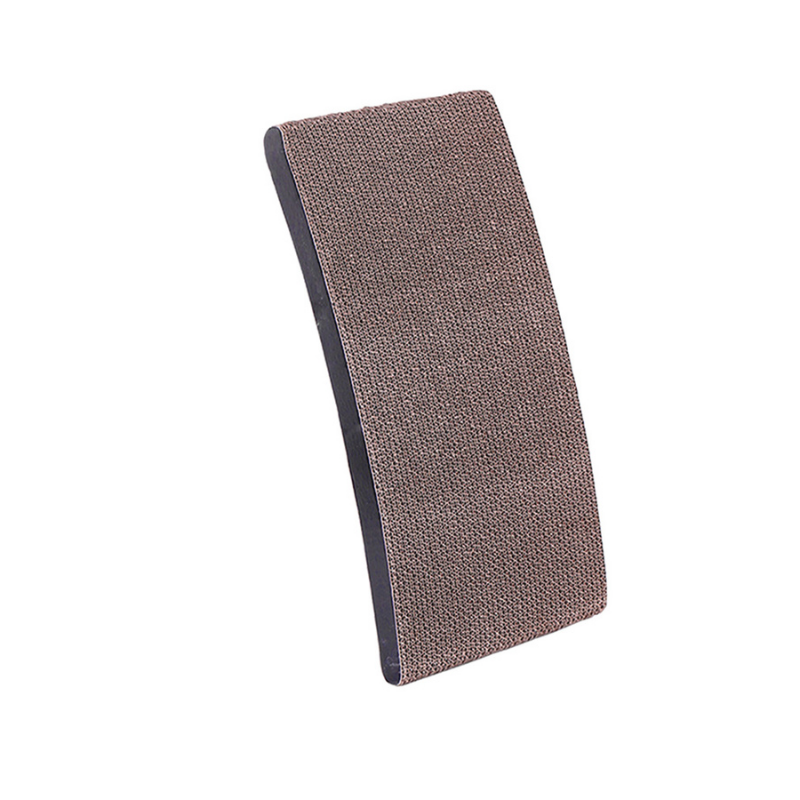 Ergonomic cat scratcher with sleek solid wood frame; curvy design offers comfort and stylish play area for feline exercise.