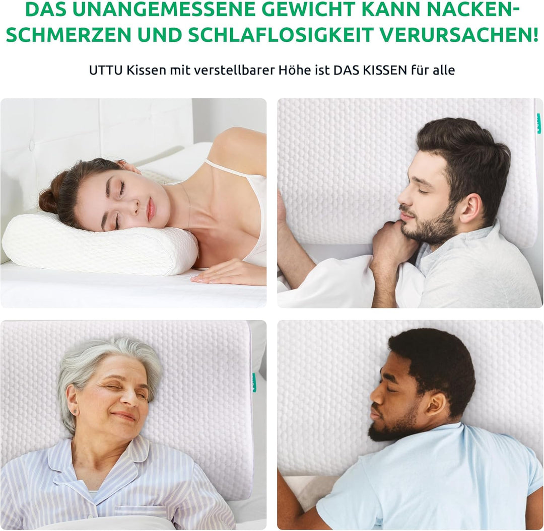 "Ergonomic memory foam pillow providing ultimate neck support with adaptive fit, breathable cover, and cooling technology."
