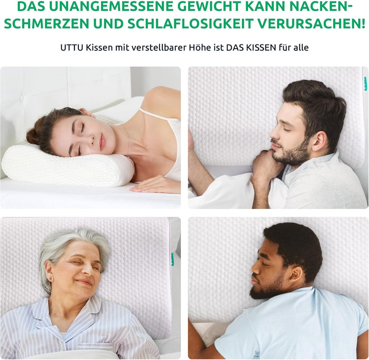 "Ergonomic memory foam pillow providing ultimate neck support with adaptive fit, breathable cover, and cooling technology."