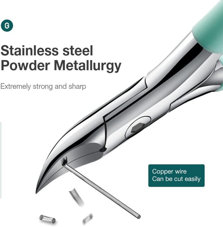 Ergonomic premium toenail clippers for seniors, curved stainless steel blades, anti-splash shield, safe nail trimming.