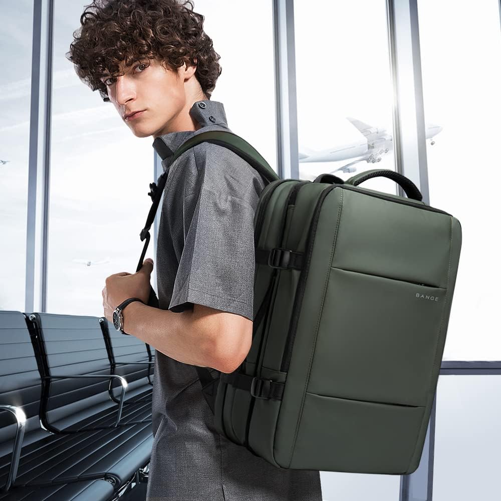 Expandable waterproof travel backpack in black, a sleek and functional choice for any traveler.