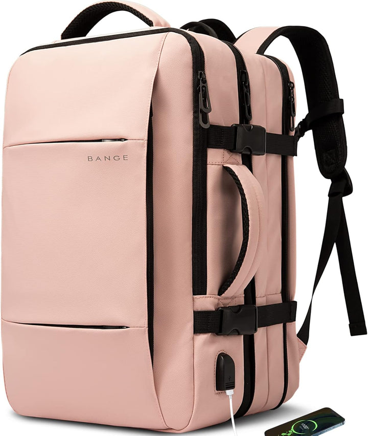 Detail of waterproof material on the travel backpack, ensuring gear stays dry.