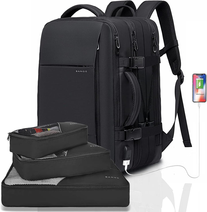 Front zipper pocket on anti-theft travel backpack, for quick access to essentials.