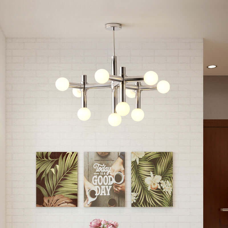 Modern Glass Ball Chandelier, 80cm, Chrome Finish
