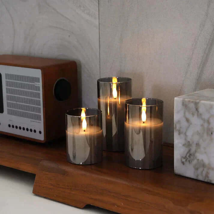 Set of 3 Realistic LED Flameless Candles with Glass Casing