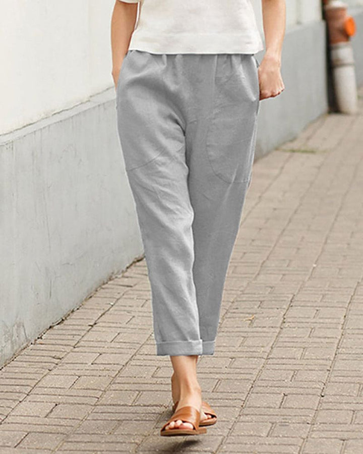 Women's Cropped Casual Pants with Pockets