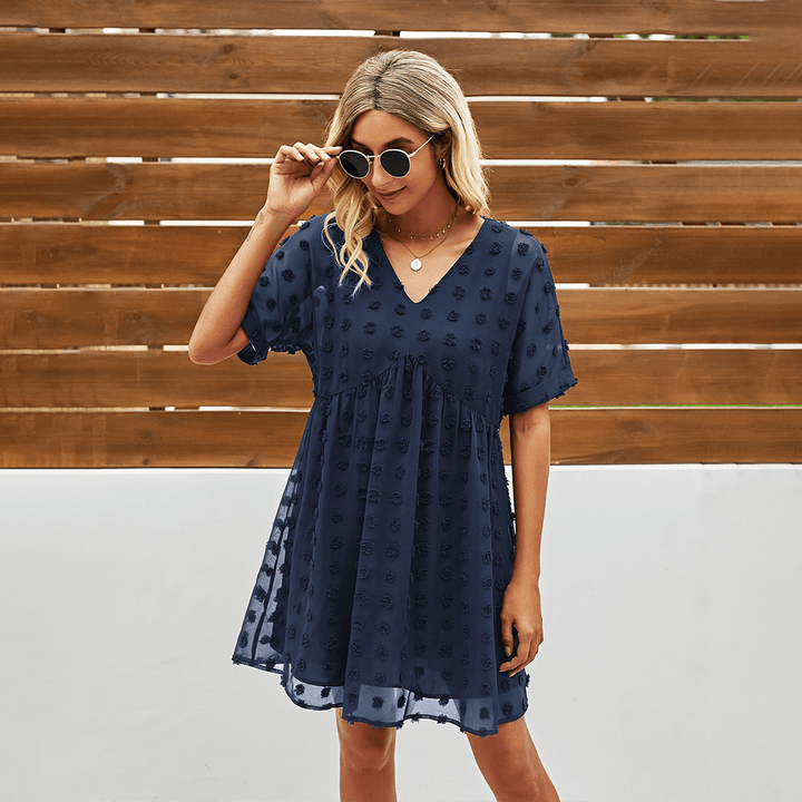 Patterned Mini Dress with V-Neck