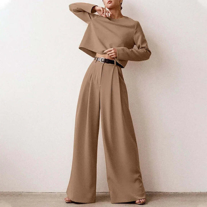 Flowy two-piece palazzo set for women, perfect for elegant casual wear & summer comfort.