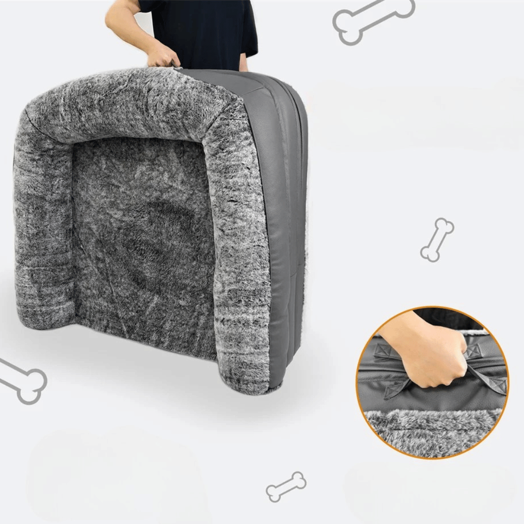 Foldable calming pet bed with plush bolsters, ideal for bonding with pets. Lightweight, spacious, and easy to maintain.