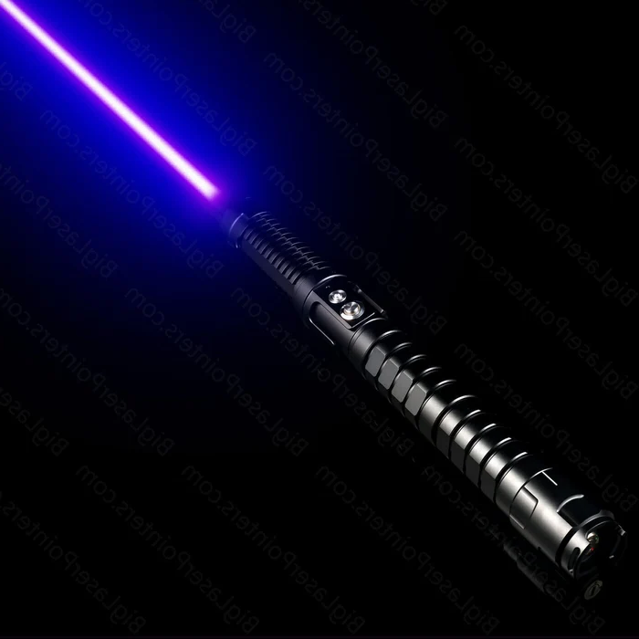 Front view of BlazeMaster Tactical Laser Torch, blue laser, sleek design, compact outdoor tool, technology & gadgets.