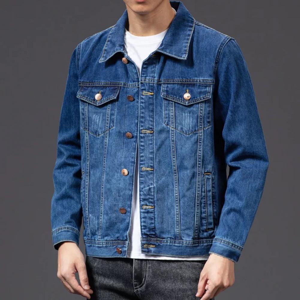 "Front view of men's classic denim jacket, versatile style with a relaxed fit, ideal for casual outfits and layering."