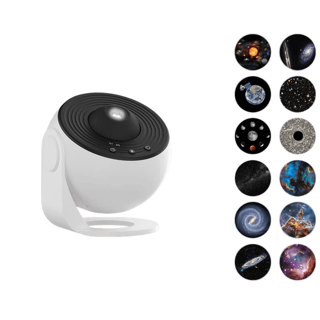 "Galaxy light projector with starry sky display, perfect for creating relaxing ambiance in any room."