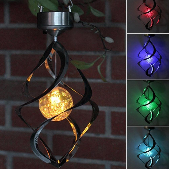 "Garden Colour-Changing Solar Wind Chimes with LED Lights, showcasing vibrant hues and melodic features for outdoor decor"