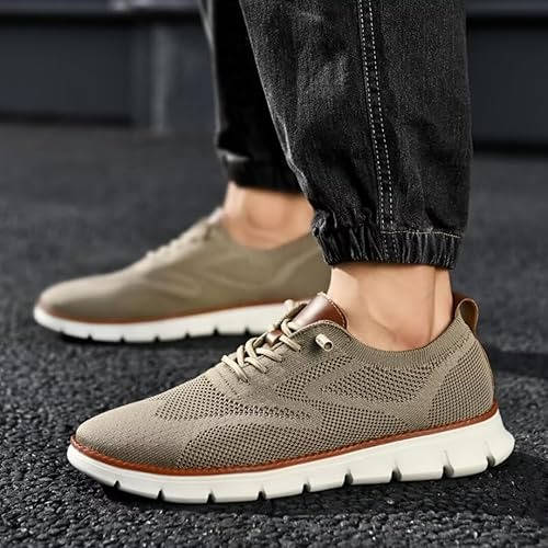 "Gray knit men's shoes, ultra-comfortable, lightweight, durable, adaptable style for business and casual wear."