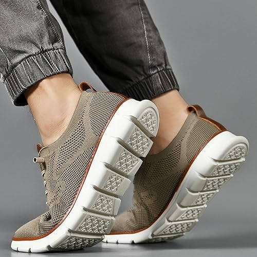 "Gray knit men's shoes, ultra-comfortable, lightweight, durable, adaptable style for business and casual wear."