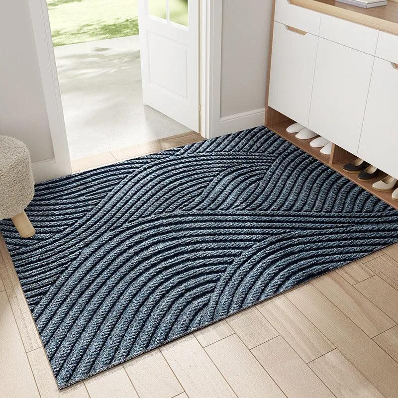 "Green non-slip heavy-duty door mat with textured surface for indoor/outdoor use, resists dirt, rain, and sun exposure."