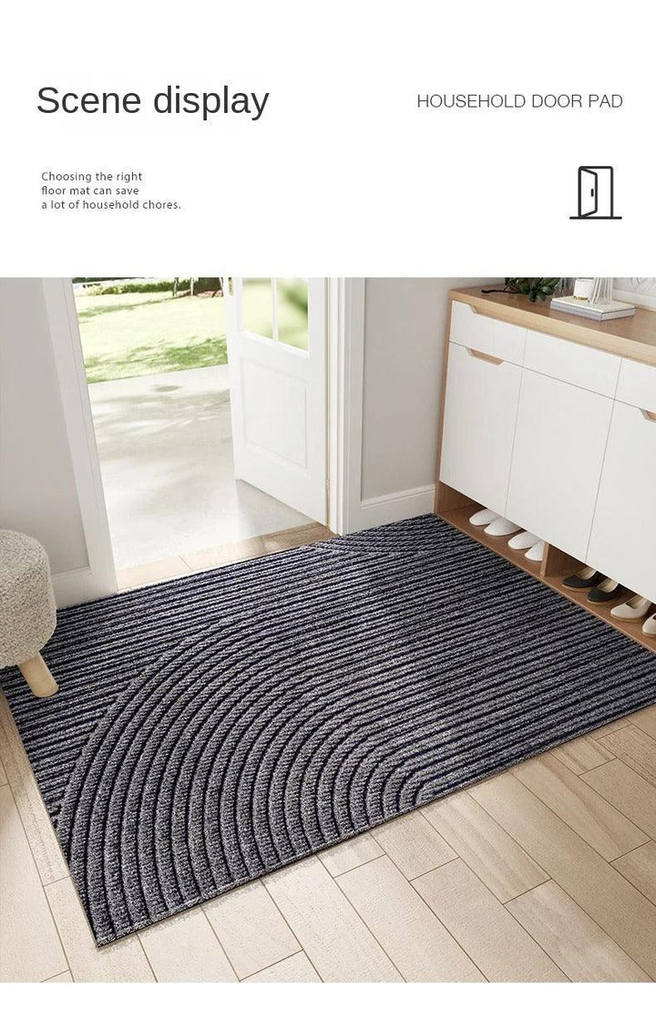 "Green non-slip heavy-duty door mat with textured surface for indoor/outdoor use, resists dirt, rain, and sun exposure."