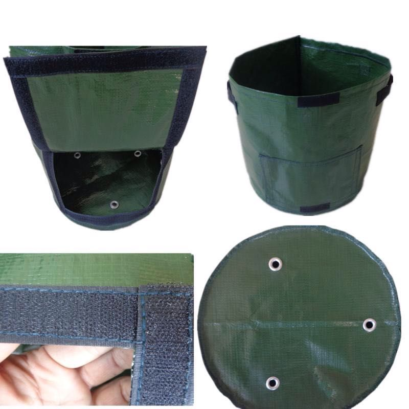 Green reusable grow bag with window for easy potato harvesting, durable fabric, ideal for patios and small gardens, optimal d