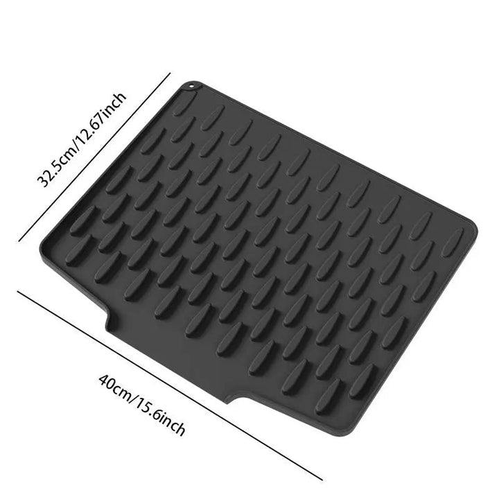Flexible silicone drying mat, heat resistant & non-slip. Ideal kitchen counter protector & drainer for dishes.