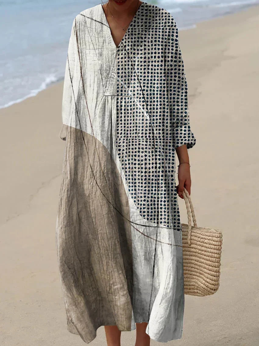 Grey women's casual midi dress, flowy & comfortable for everyday wear. Versatile summer & spring fashion.
