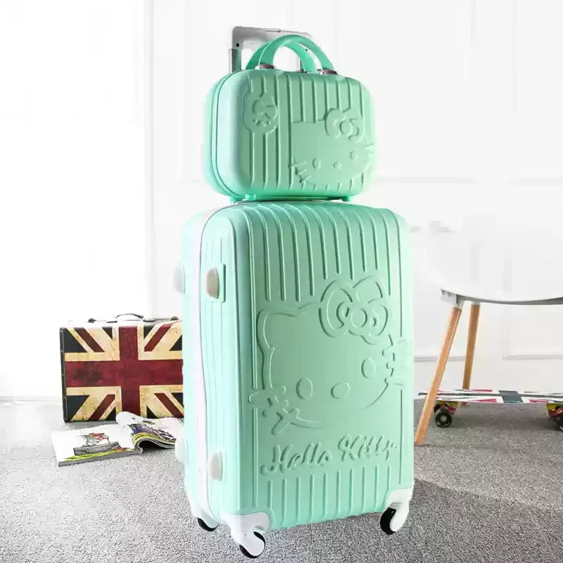 Complete hard shell suitcase set: carry-on & check-in, playful cat print. Durable for all your travels.