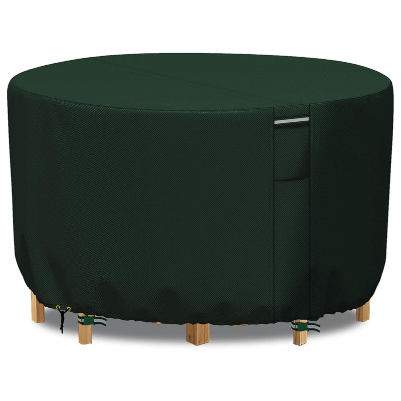 "Heavy-duty round outdoor furniture cover with air vent, waterproof 600D Oxford cloth, ideal for garden tables."