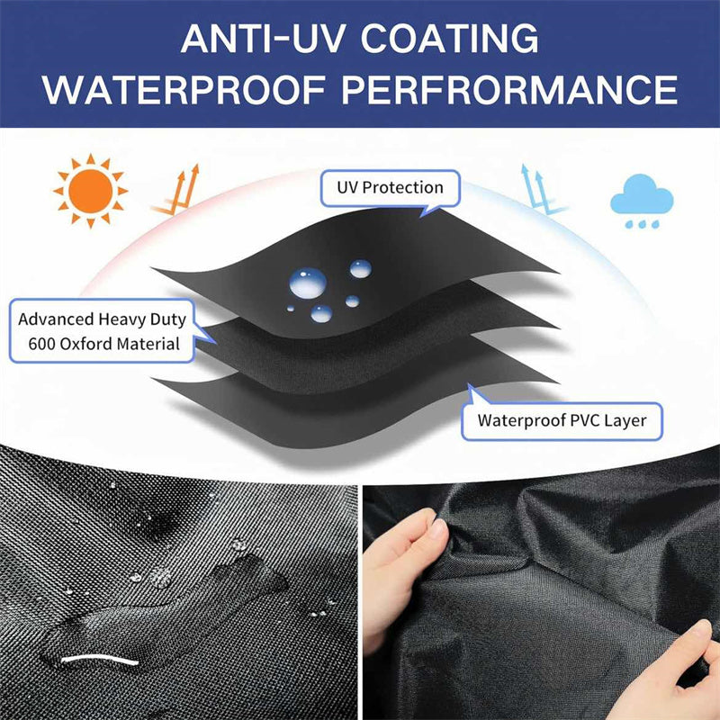 "Heavy-duty round outdoor furniture cover with air vent, waterproof 600D Oxford cloth, ideal for garden tables."