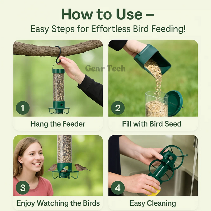 "Heavy-duty squirrel-proof bird feeder with metal weather-resistant design and rotating perch in garden setting."