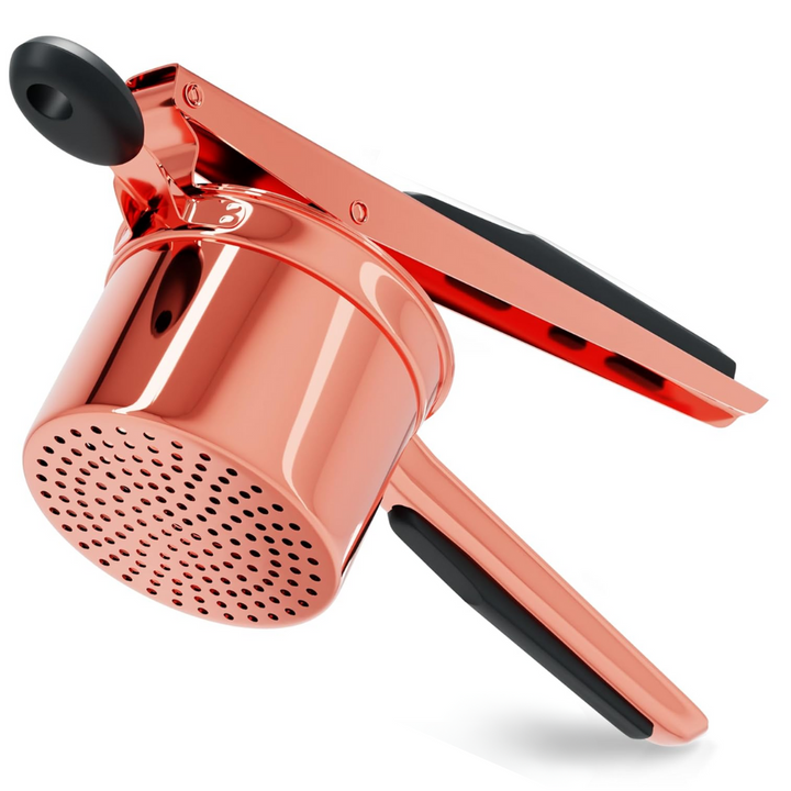 Modern stainless steel potato masher kitchen gadget, great for easy food prep and making smooth mashed potatoes.