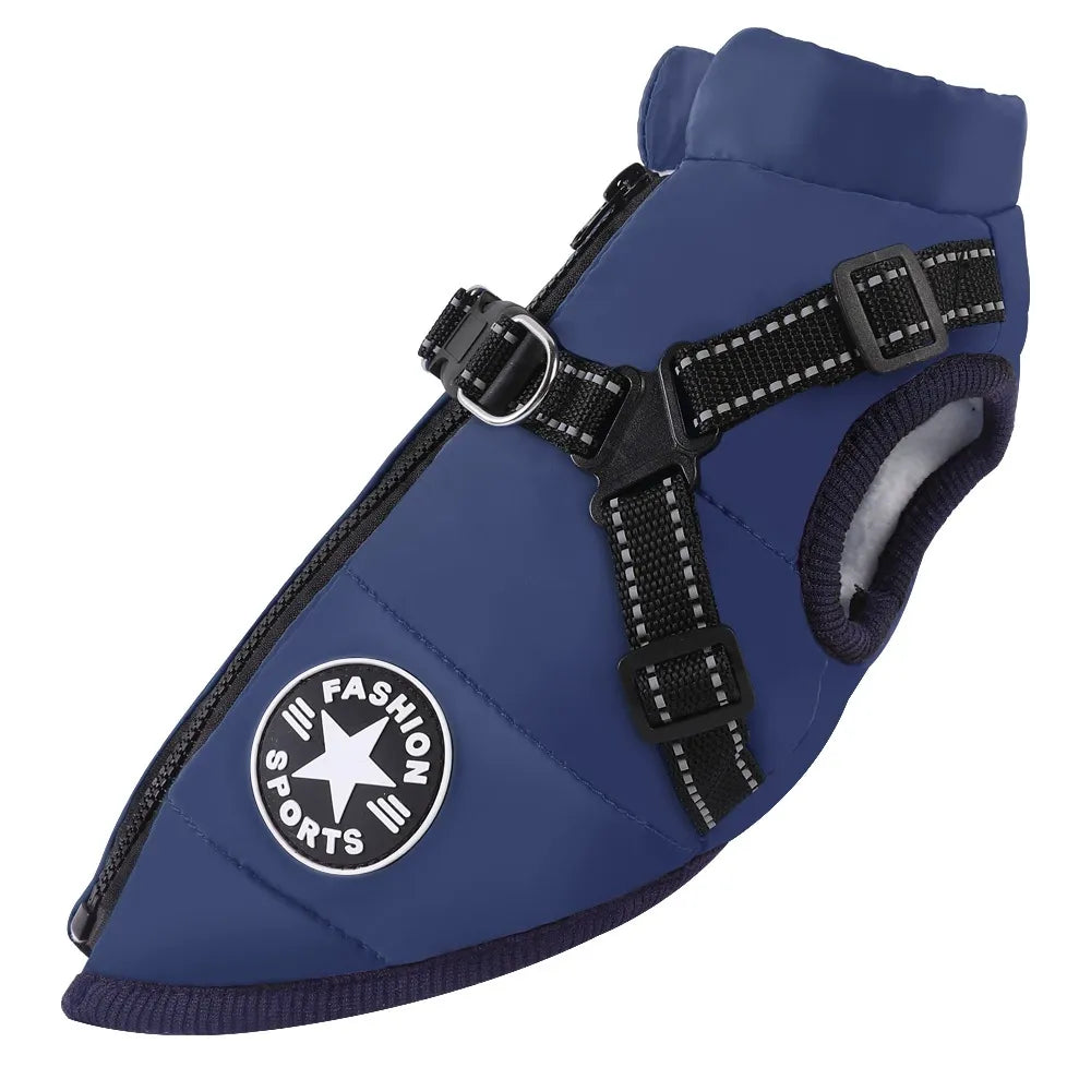 Waterproof Dog Winter Jacket with Built-In Harness