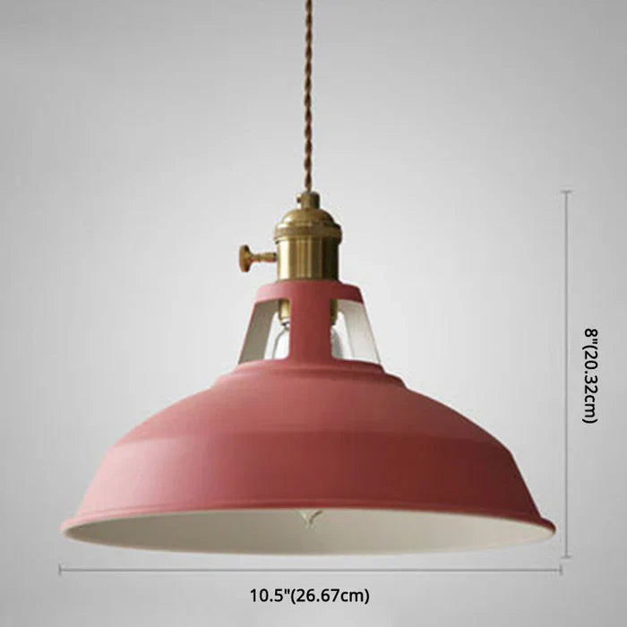 Retro metal pendant light, enhancing restaurant or kitchen aesthetics. IronGlow industrial fixture.