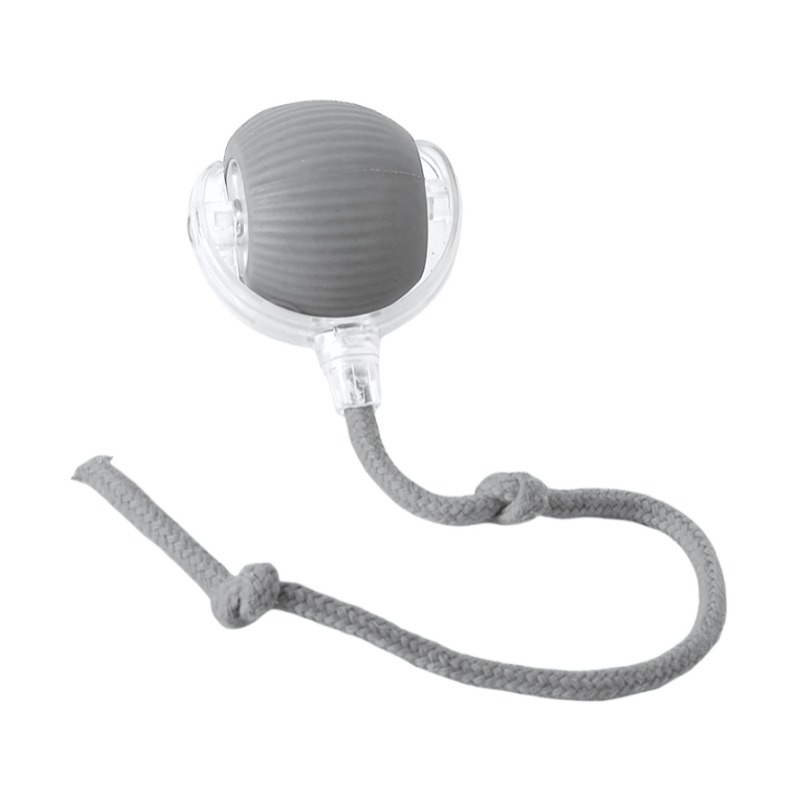 Interactive dog toy with USB-C charging, mimics critter movements, durable ABS. Available in red, grey, and green colors.