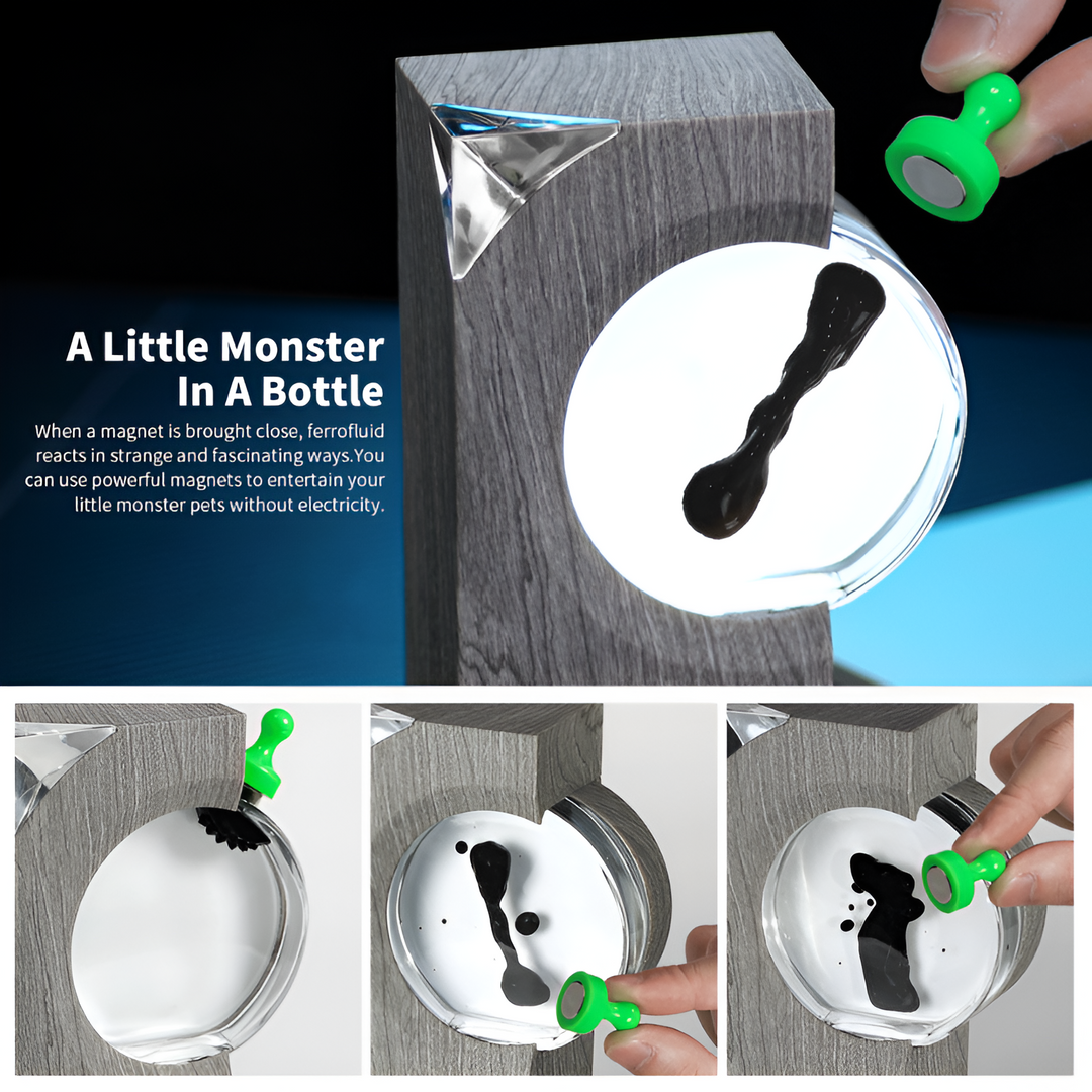 "Interactive ferrofluid sound visualizer with dynamic magnetic liquid display, ideal for music enthusiasts and artists."