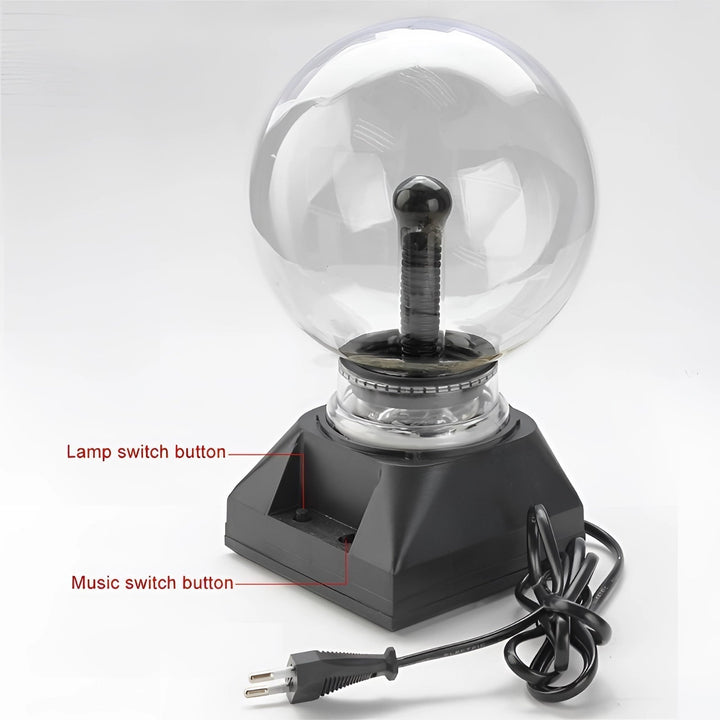 "Interactive plasma globe light with vibrant touch-activated plasma arcs, enhancing home decor with elegant glass design."