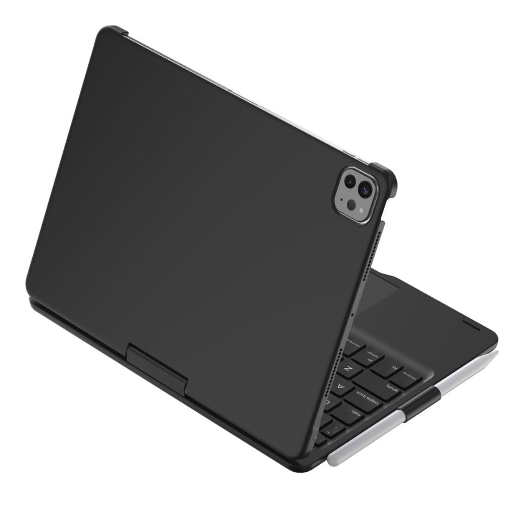 iPad Keyboard Case with backlit keys and trackpad, sleek design, drop-resistant shell, enhances functionality and protection.