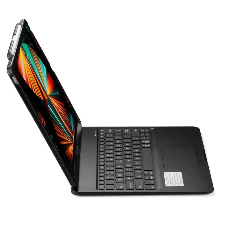 iPad Keyboard Case with backlit keys and trackpad, sleek design, drop-resistant shell, enhances functionality and protection.