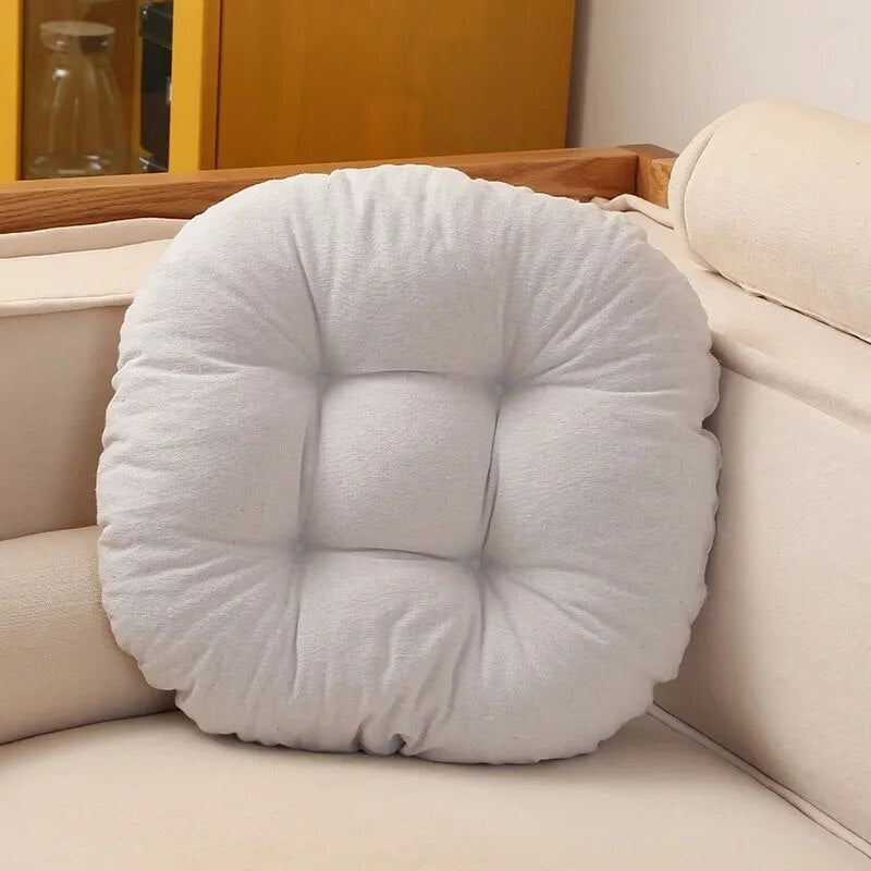 "Japanese Futon Floor Cushion with thick PU foam in chic grey, ideal for meditation or relaxing, shown on wood floor."