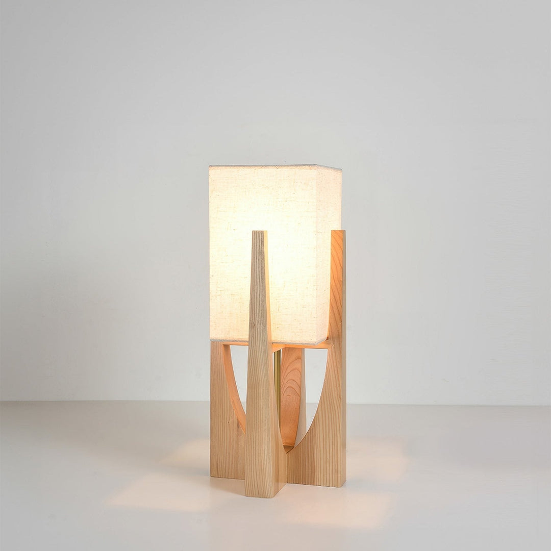Japanese-style walnut floor lamp with LED, featuring a sturdy walnut base, brass accents, and cotton-linen shade for ambient 