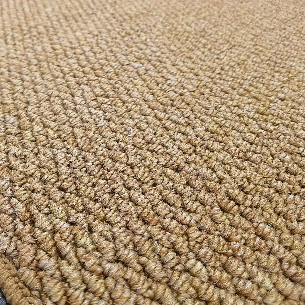 "Jute-look soft, absorbent door mat for indoor/outdoor use; stylish, traps dirt, moisture; durable, non-slip backing."
