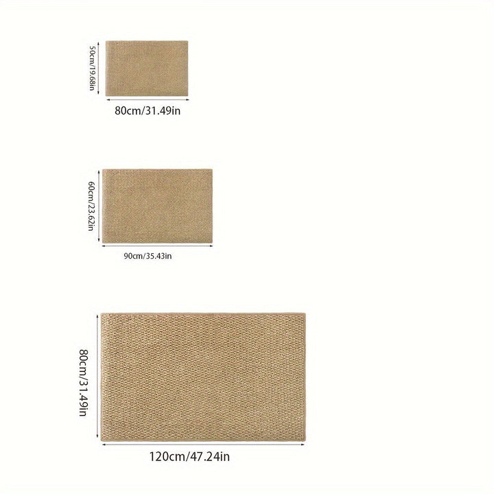 "Jute-look soft, absorbent door mat for indoor/outdoor use; stylish, traps dirt, moisture; durable, non-slip backing."