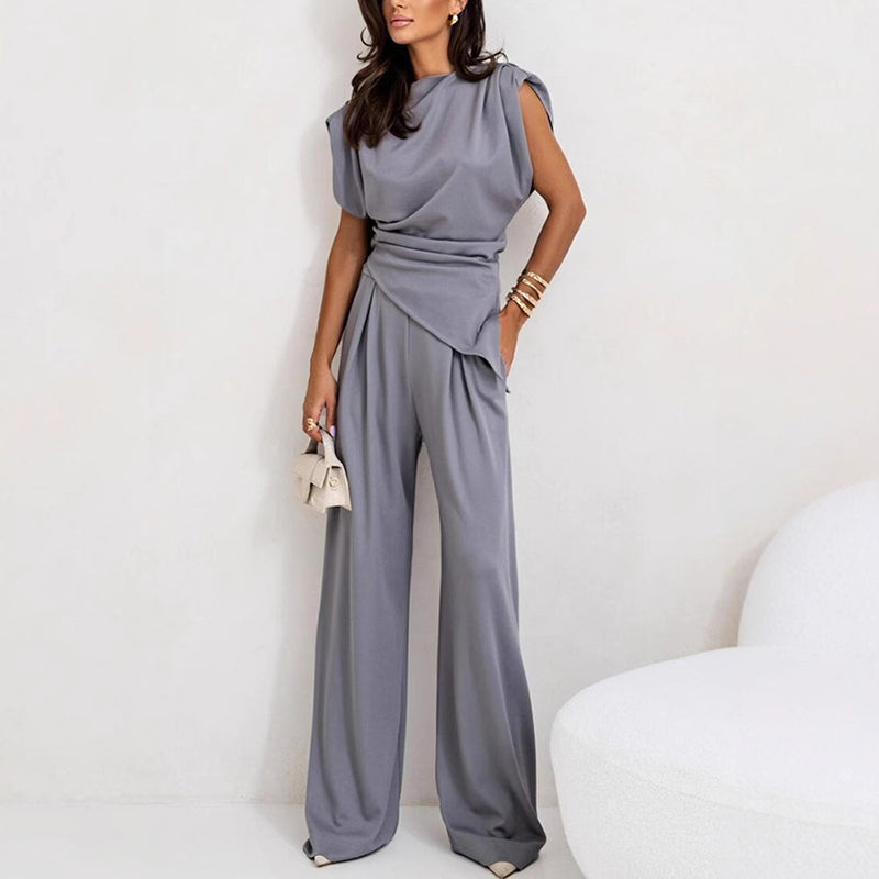 Women's elegant khaki co-ord set, a versatile two-piece outfit with comfortable fashion.