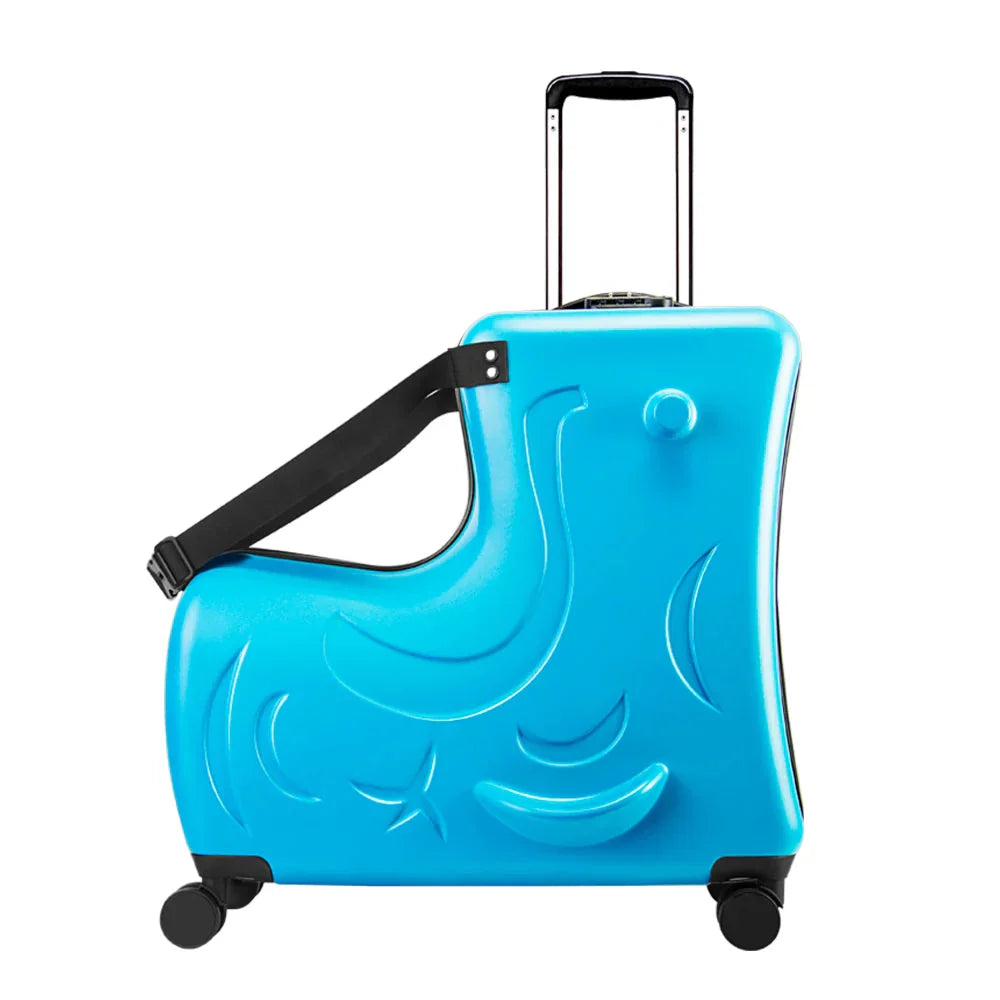 Milan Kinderreitkoffer, a kids' ride-on luggage and toddler travel suitcase, featuring a secure lock.
