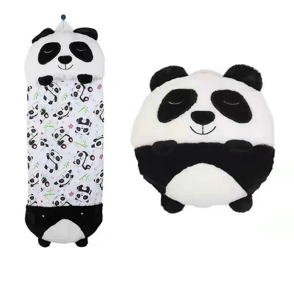 "Kids' SleepyBuddy 2-in-1 sleeping bag & plush toy in cat design, soft cozy polyester, perfect for sleepovers & play."