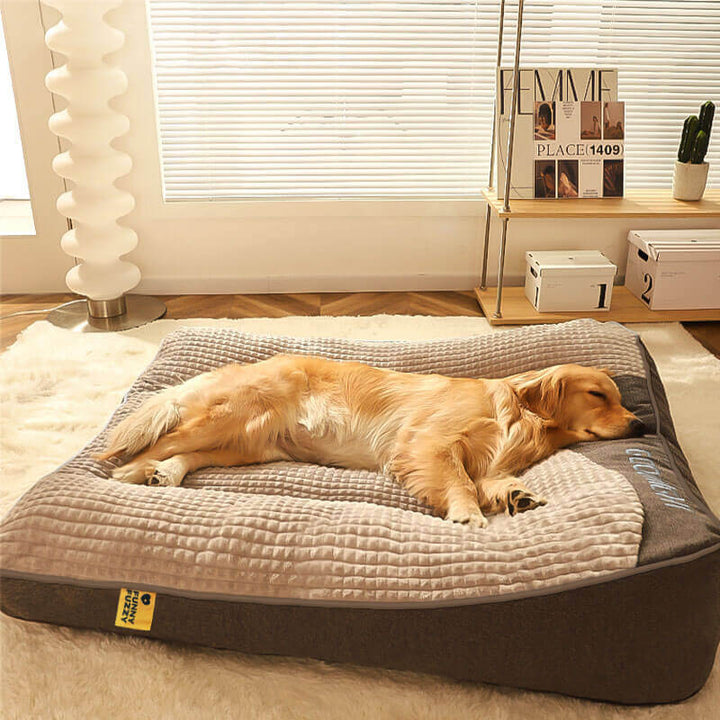 Comfortable orthopedic dog bed for large dogs, featuring neck & spine support, washable cover.
