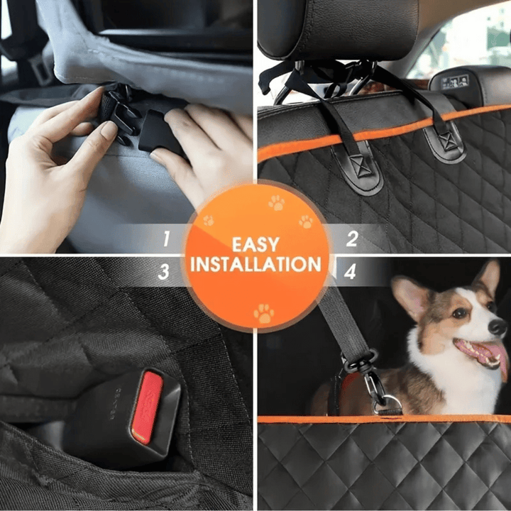 Large waterproof dog car seat hammock, black, covers backseat, protects from pet hair, dirt, scratches; easy-fit, anti-slip d