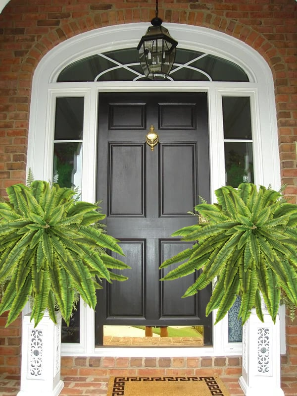 Lifelike, vibrant artificial Boston fern, UV-resistant, 18 lush branches, perfect for outdoor decor, low maintenance garden p