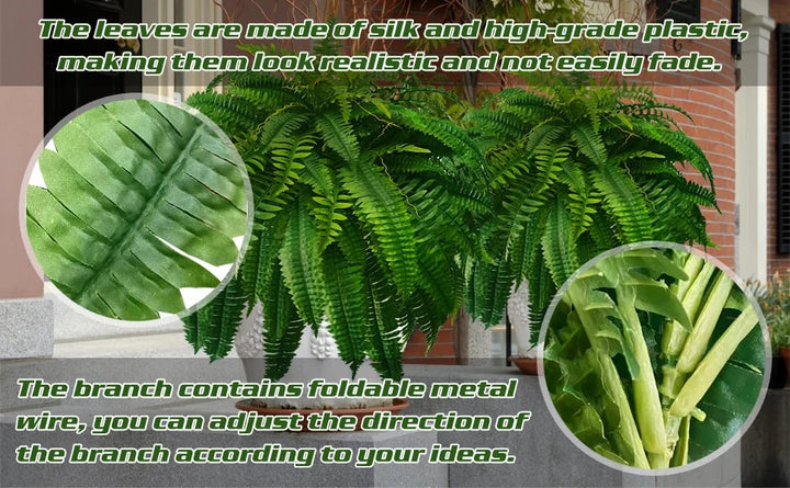 Lifelike, vibrant artificial Boston fern, UV-resistant, 18 lush branches, perfect for outdoor decor, low maintenance garden p