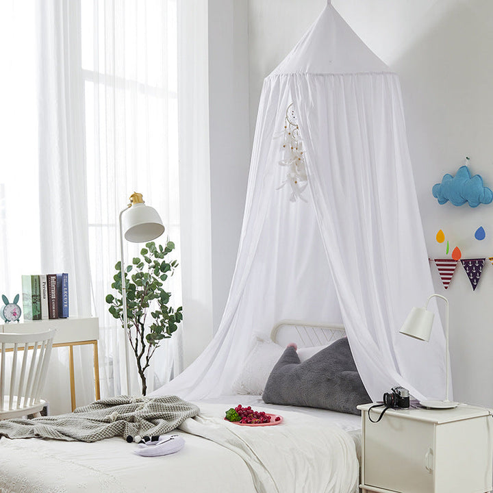"Light green children's blackout bed canopy; elegant polyester fabric; blocks light; ideal for cribs, creating a cozy vibe."