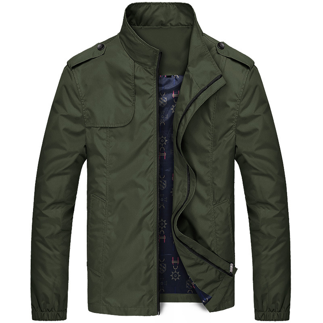 "Lightweight men's summer jacket in khaki with adjustable cuffs and breathable fabric for a cool, stylish look."
