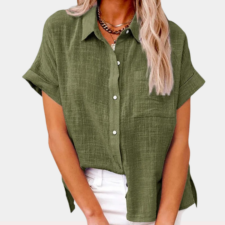 Elegant women's blouse, a versatile lightweight top with a front pocket for effortless everyday fashion.